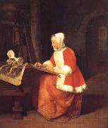 Gabriel Metsu A Young Woman Seated Drawing oil on canvas